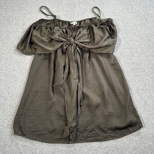 Pleione Cold Shoulder Bow Tunic Women's Large Green Spaghetti Strap Slip